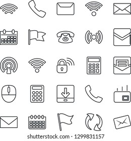 Thin Line Icon Set - mail vector, mouse, calendar, call, update, download, wireless, calculator, phone, lock, flag