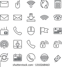 Thin Line Icon Set - mail vector, mouse, calendar, call, update, download, wireless, calculator, phone, lock, flag