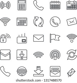Thin Line Icon Set - mail vector, calendar, call, update, download, wireless, calculator, phone, lock, flag