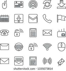 Thin Line Icon Set - mail vector, mouse, calendar, call, download, wireless, update, calculator, phone, lock, flag