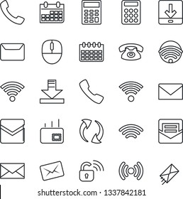 Thin Line Icon Set - mail vector, mouse, calendar, call, update, download, wireless, calculator, phone, lock