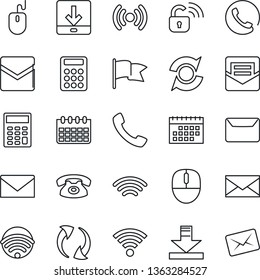 Thin Line Icon Set - mail vector, mouse, calendar, call, update, download, wireless, calculator, phone, lock, flag