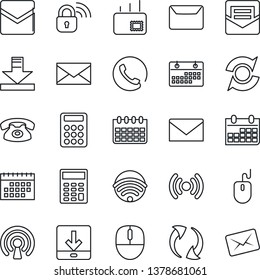 Thin Line Icon Set - mail vector, mouse, calendar, update, download, calculator, wireless, phone, lock