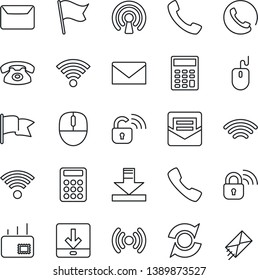 Thin Line Icon Set - mail vector, mouse, call, download, wireless, update, calculator, phone, lock, flag