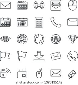 Thin Line Icon Set - mail vector, mouse, calendar, call, update, download, wireless, calculator, phone, lock, flag