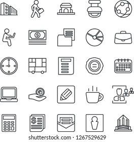 Thin Line Icon Set - male vector, case, document, coffee, stamp, cash, receipt, consolidated cargo, folder, network, laptop pc, mail, notes, clock, pie graph, hr, calculator, manager, cafe, calendar