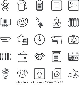 Thin Line Icon Set - male vector, baby, document, factory, fire, ripper, truck trailer, term, camera, group, favorites list, battery, stop button, gallery, clock, search, handshake, beer, steak