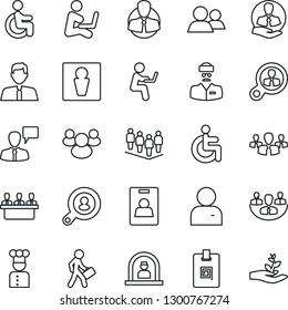 Thin Line Icon Set - male vector, reception, speaking man, team, disabled, doctor, client, group, user, company, identity card, meeting, manager, search, estate agent, cook, consumer, with notebook