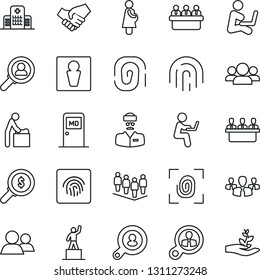 Thin Line Icon Set - Male Vector, Baby Room, Medical, Pedestal, Team, Meeting, Hospital, Doctor, Pregnancy, Group, Fingerprint Id, Client Search, Consumer, Handshake, Money, Man With Notebook