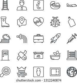 Thin Line Icon Set - male vector, vip, plane, medical room, ladder, watering, boot, lady bug, hose, heart pulse, syringe, satellite, mobile tracking, search cargo, case, abacus, plan, estate agent