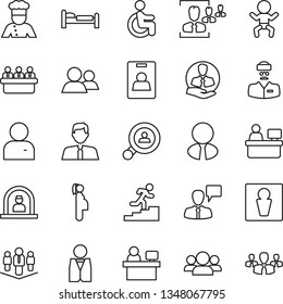 Thin Line Icon Set - male vector, baby, reception, bed, speaking man, meeting, manager place, disabled, doctor, pregnancy, client, group, user, identity card, hr, career ladder, company, search