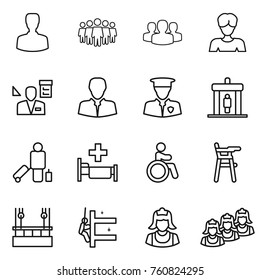 Thin Line Icon Set : Man, Team, Group, Woman, Architector, Client, Security, Detector, Passenger, Hospital, Invalid, Chair For Babies, Skysrcapers Cleaning, Skyscrapers, Cleaner, Outsource