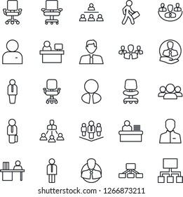 Thin Line Icon Set - manager vector, office chair, place, client, user, company, desk, hierarchy, estate agent, group