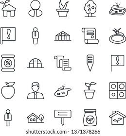 Thin Line Icon Set - manager vector, contract, seedling, plant label, greenhouse, pond, fertilizer, important flag, application, house with tree, fruit, estate agent, apple, eco