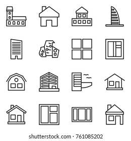Thin line icon set : mansion, home, cottage, skyscraper, modern architecture, window, house, office, hotel