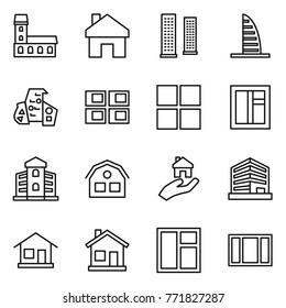 Thin line icon set : mansion, home, skyscrapers, skyscraper, modern architecture, panel house, window, building, real estate, office