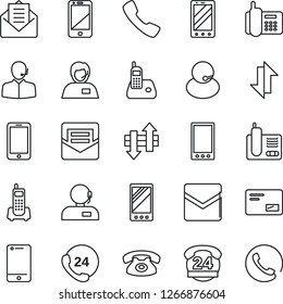 Thin Line Icon Set - mobile phone vector, office, 24 hours, support, cell, radio, mail, call, data exchange