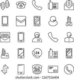 Thin Line Icon Set - mobile phone vector, office, 24 hours, support, cell, radio, mail, call, data exchange