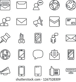 Thin Line Icon Set - mobile phone vector, speaking man, mail, office, loudspeaker, network, cell, speaker, paper pin, message, reserved