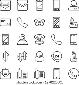 Thin Line Icon Set - mobile phone vector, office, 24 hours, support, cell, radio, mail, call, data exchange