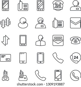 Thin Line Icon Set - mobile phone vector, office, 24 hours, support, cell, radio, mail, call, data exchange