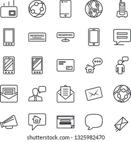 Thin Line Icon Set - mobile phone vector, speaking man, office, loudspeaker, network, cell, speaker, mail, message, reserved, home, schedule