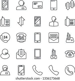 Thin Line Icon Set - mobile phone vector, office, 24 hours, support, cell, radio, mail, call, data exchange