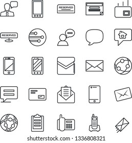 Thin Line Icon Set - mobile phone vector, mail, office, network, cell, speaker, message, clipboard, reserved, home, schedule