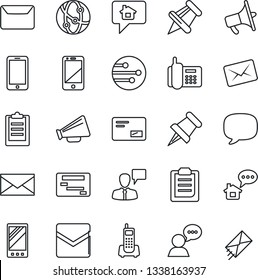 Thin Line Icon Set - mobile phone vector, speaking man, mail, office, loudspeaker, network, cell, speaker, paper pin, message, clipboard, home, schedule