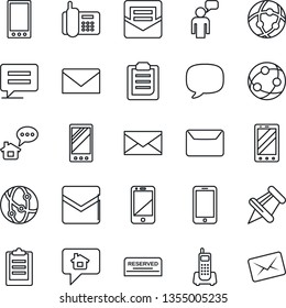Thin Line Icon Set - mobile phone vector, speaking man, mail, office, network, cell, paper pin, message, clipboard, reserved, home