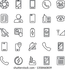 Thin Line Icon Set - mobile phone vector, 24 hours, tracking, cell, radio, back, call, camera, sim, mute, cellular signal, charge, support, home control app, combination lock
