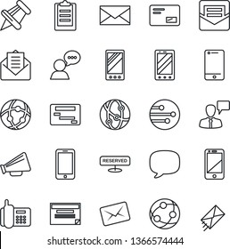 Thin Line Icon Set - mobile phone vector, speaking man, mail, office, loudspeaker, network, cell, speaker, paper pin, message, clipboard, reserved, schedule