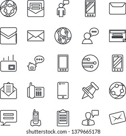 Thin Line Icon Set - mobile phone vector, speaking man, mail, office, network, cell, speaker, paper pin, message, clipboard, home, schedule