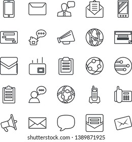 Thin Line Icon Set - mobile phone vector, mail, office, loudspeaker, network, speaker, message, clipboard, home, schedule
