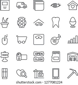 Thin Line Icon Set - Mouse Vector, Seedling, Heart Diagnostic, Scales, Tooth, Eye, Signpost, Traffic Light, Video Camera, Mobile, Sd, Music, Copybook, Bar Graph, Blank Box, Garage, Sweet Home, Crane