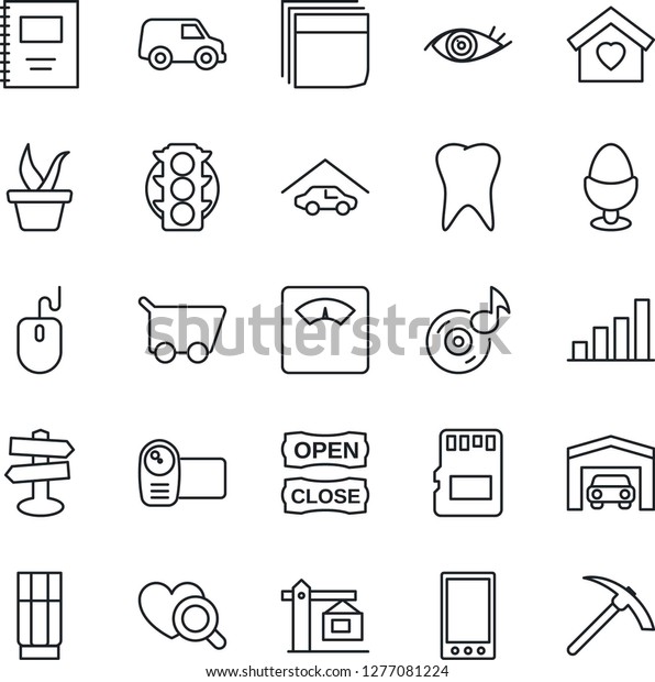Thin Line Icon Set - mouse vector, seedling, heart\
diagnostic, scales, tooth, eye, signpost, traffic light, video\
camera, mobile, sd, music, copybook, bar graph, blank box, garage,\
sweet home, crane