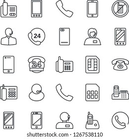 Thin Line Icon Set - no mobile vector, phone, office, 24 hours, support, cell, radio, back, call, sim