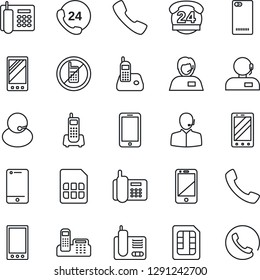 Thin Line Icon Set - no mobile vector, phone, office, 24 hours, support, cell, radio, back, call, sim
