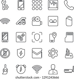 Thin Line Icon Set - no mobile vector, ladder car, tracking, cell phone, radio, call, menu, protect, settings, themes, user, alarm, mail, record, scanner, sd, wireless, cut, face id, video, battery