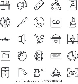 Thin Line Icon Set - no mobile vector, disabled, plane, crisis graph, scalpel, traffic light, trolley, shield, archive chest, themes, record, folder, data exchange, download, pie, identity card