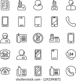 Thin Line Icon Set - no mobile vector, phone, office, 24 hours, support, cell, radio, back, call, sim