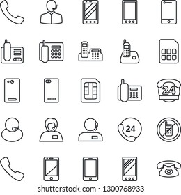 Thin Line Icon Set - no mobile vector, phone, office, 24 hours, support, cell, radio, back, call, sim