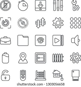 Thin Line Icon Set - no mobile vector, case, fence, navigation, settings, menu, stopwatch, scanner, folder, data exchange, download, compass, eye id, fingerprint, video, battery, root setup, abacus