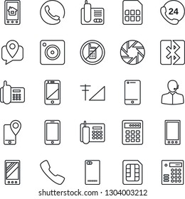 Thin Line Icon Set - no mobile vector, phone, office, 24 hours, tracking, cell, radio, back, call, camera, sim, bluetooth, cellular signal, support, home control app, combination lock