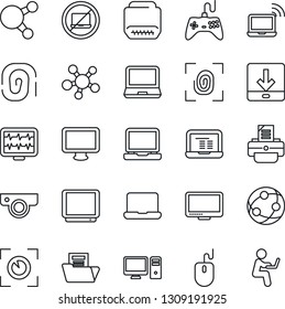 Thin Line Icon Set - no laptop vector, wireless notebook, mouse, pc, printer, monitor pulse, gamepad, tv, network, share, hdmi, download, document folder, fingerprint, web camera, eye scan, man with