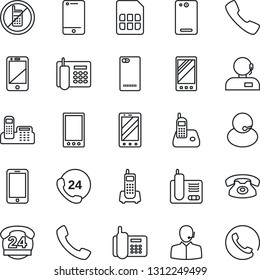 Thin Line Icon Set - no mobile vector, phone, office, 24 hours, support, cell, radio, back, call, sim