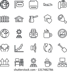 Thin Line Icon Set - no laptop vector, plane, desk, job, fence, heart hand, up side sign, camera, speaker, hdmi, update, coffee, printer, sun panel, warehouse, rooms, sweet home, ham, turkish, earth
