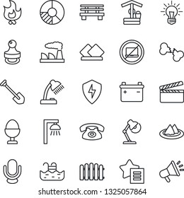 Thin Line Icon Set - no laptop vector, job, factory, circle chart, fence, fire, well, bench, broken bone, clapboard, microphone, favorites list, protect, desk lamp, stamp, pool, phone, serviette