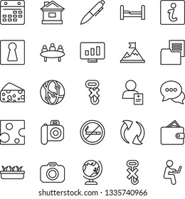 Thin Line Icon Set - no smoking vector, female, globe, pen, meeting, statistic monitor, house, seedling, patient, folder document, hook, camera, network, dialog, update, calendar, bedroom, cheese