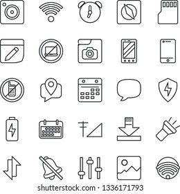 Thin Line Icon Set - no mobile vector, laptop, phone, tracking, term, cell, message, camera, gallery, protect, tuning, alarm, sd, calendar, notes, data exchange, download, torch, mute, compass